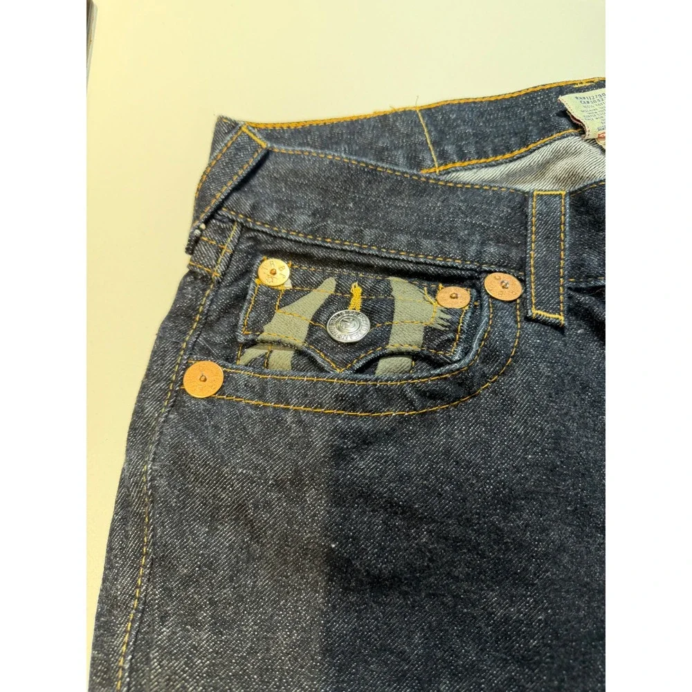 True Religion World Tour Joey Bootcut Jeans Mens 33x30 Dark Wash Flap Pocket USA